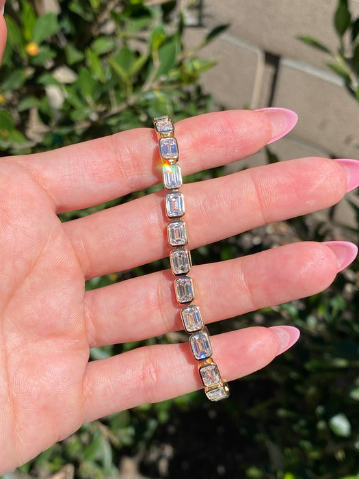 14K Gold 16 Carat Emerald Cut Lab Diamond Tennis Bracelet