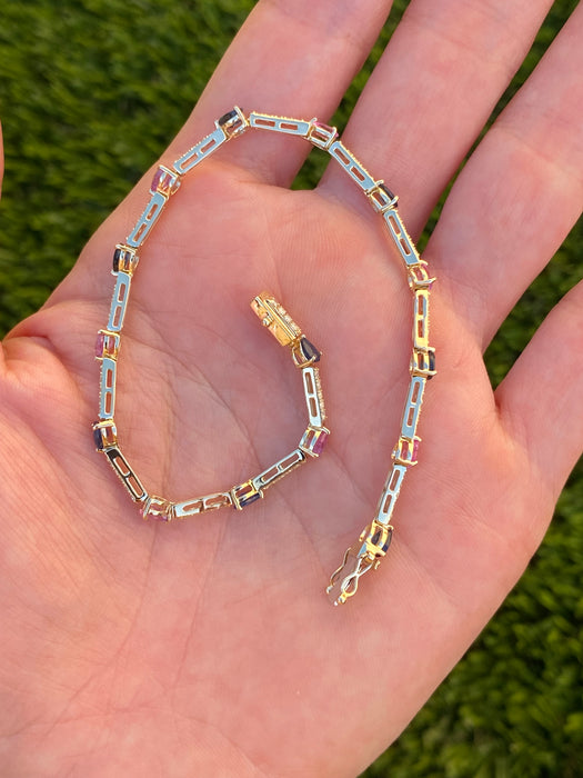 14K Gold Swiss & London Blue Topaz Diamond Tennis Bracelet