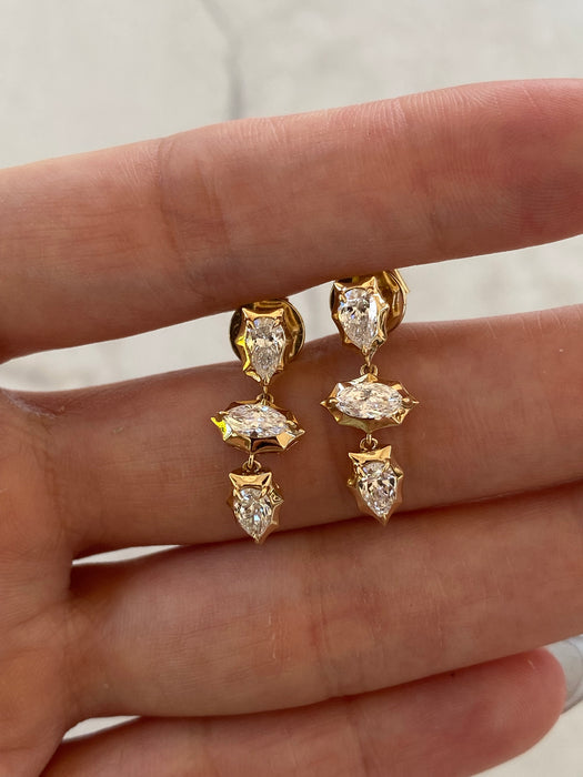 14K Gold Lab Diamond Pear & Marquise Dangle Earrings – 1.40 TCW