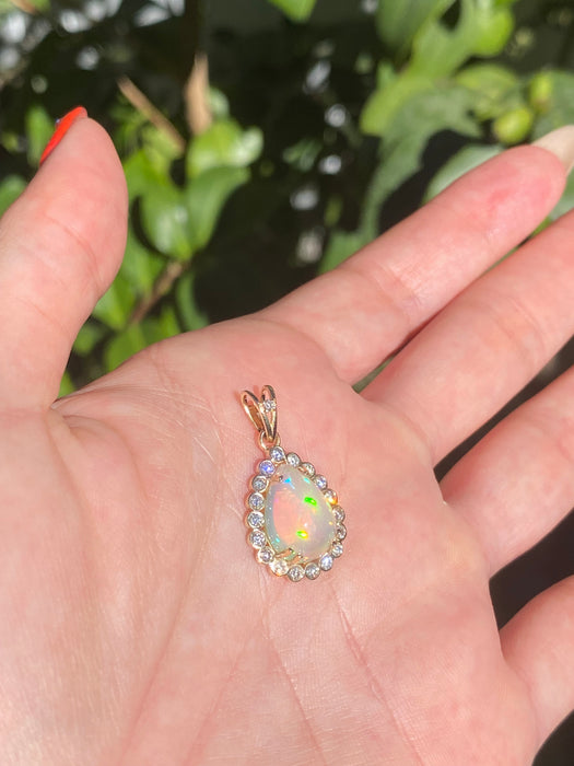 14k opal diamond pendant