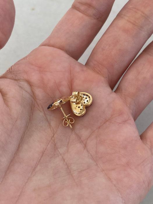 14K Gold Blue Sapphire & Diamond Heart Stud Earrings