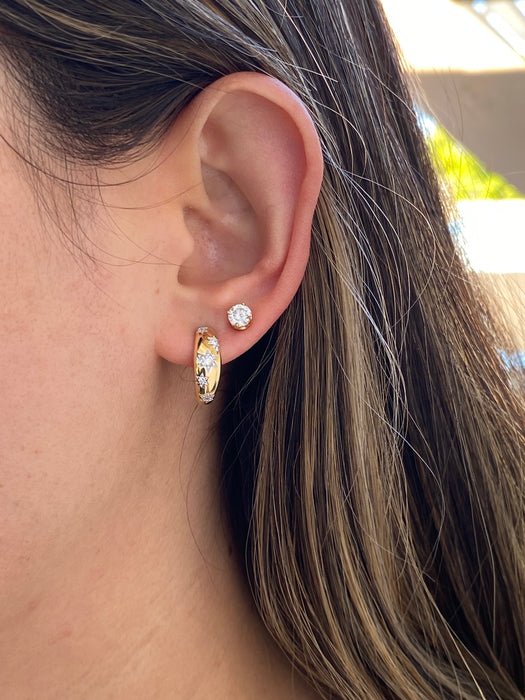 14K Gold Diamond Star Huggie J Hoop Earrings – 0.25 TCW