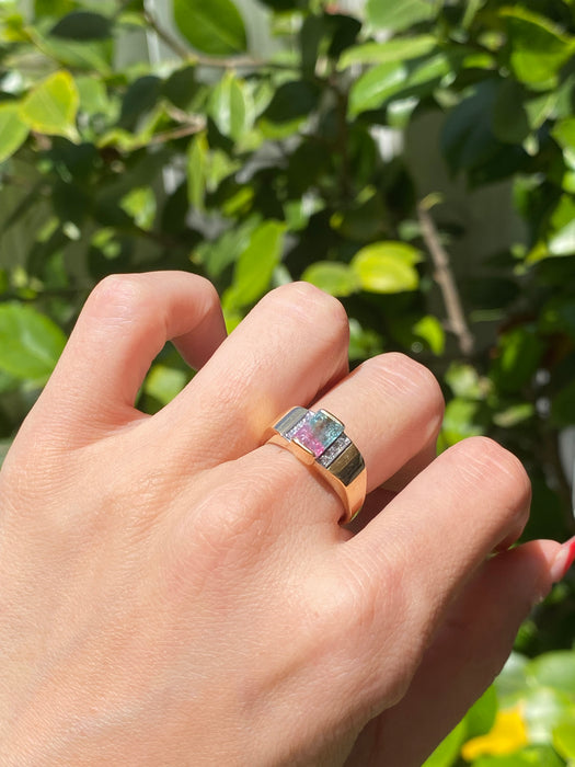 18k watermelon tourmaline and diamond ring size 7.25