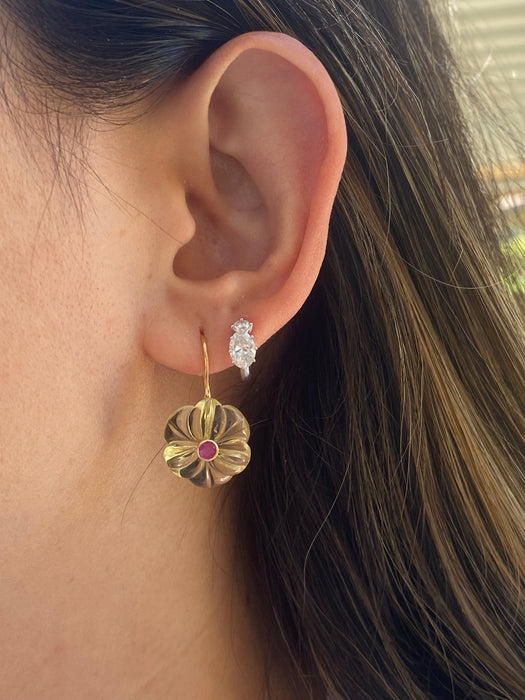 18K Carved Lemon Quartz & Ruby Drop Earrings