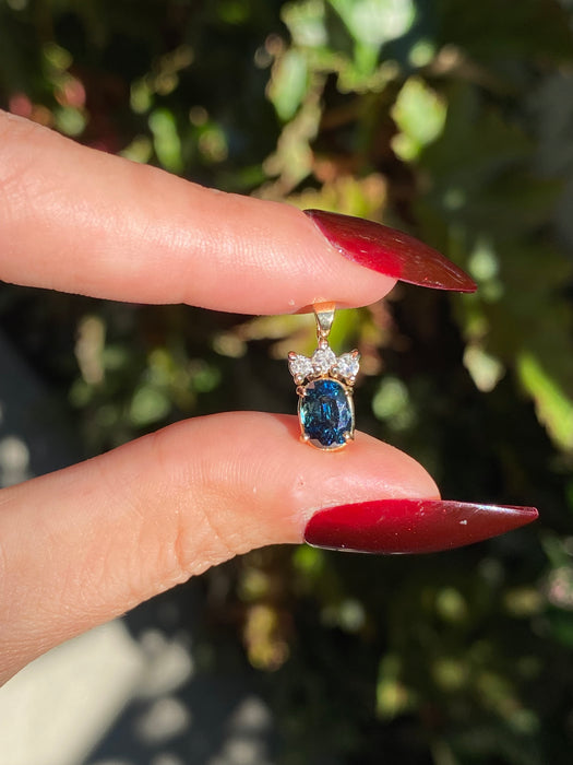 14k blue sapphire diamond pendant