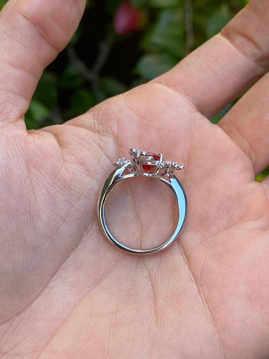 Platinum 900 diamond flower sunstone ring size 6.25