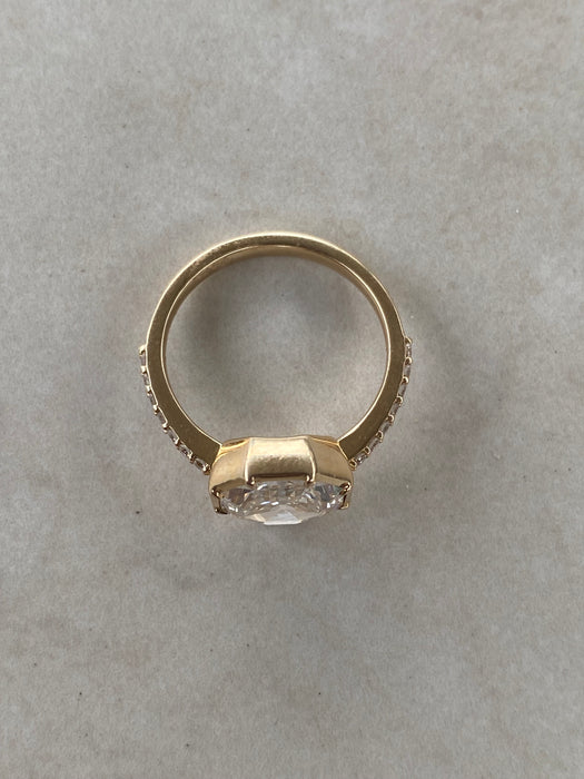 14K Gold 3.05 Carat Hexagon Old Mine-Cut Lab Diamond Ring