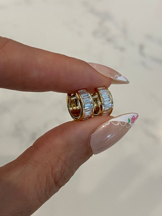 14K Gold Bezel Set Lab Diamond Baguette Huggie Earrings – 1.7 CTW