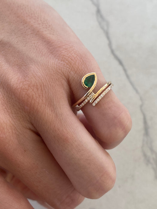 14K Yellow Gold Pear Emerald & Diamond Wrap Ring
