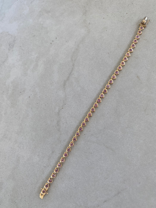 14K Natural Pink Sapphire Heart Link Bracelet