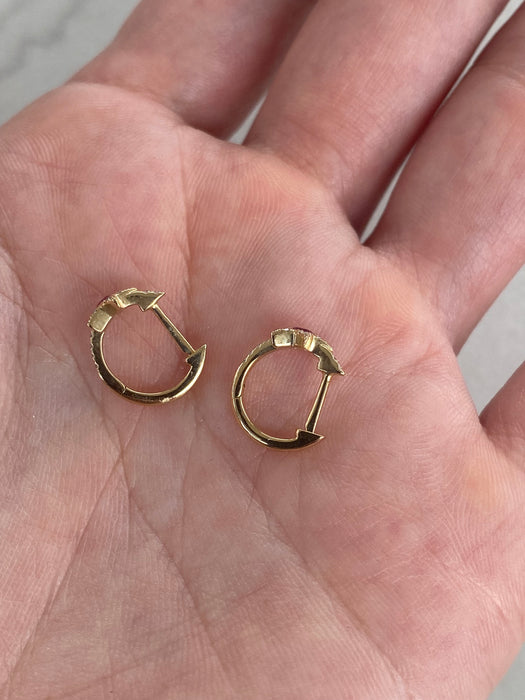 14K Gold Diamond & Ruby Star Huggie Earrings