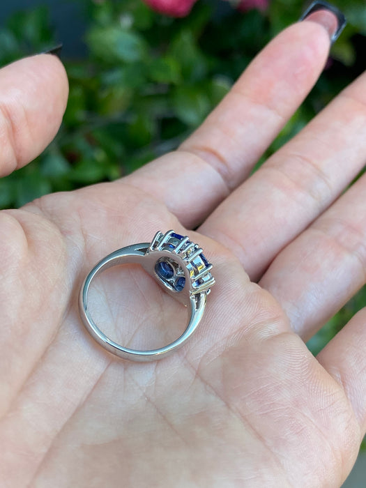 Platinum 850 blue sapphire diamond star snowflake ring size 6.5