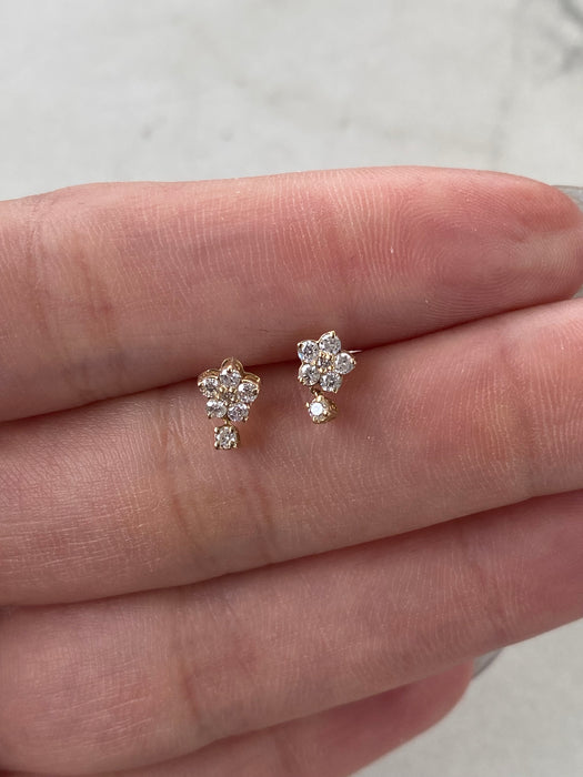 10K Natural Diamond Flower Drop Earrings