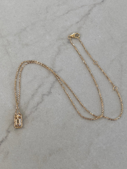 14K 1.2 TCW Bezel-Set Emerald Cut & Half Moon Lab Diamond Necklace