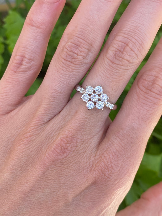 Vintage Platinum 900 Diamond Flower Ring – 1.00 TCW Natural Diamonds – Size 5.75