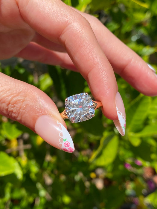 14K Gold 6 Carat Cushion Cut Lab Diamond Ring