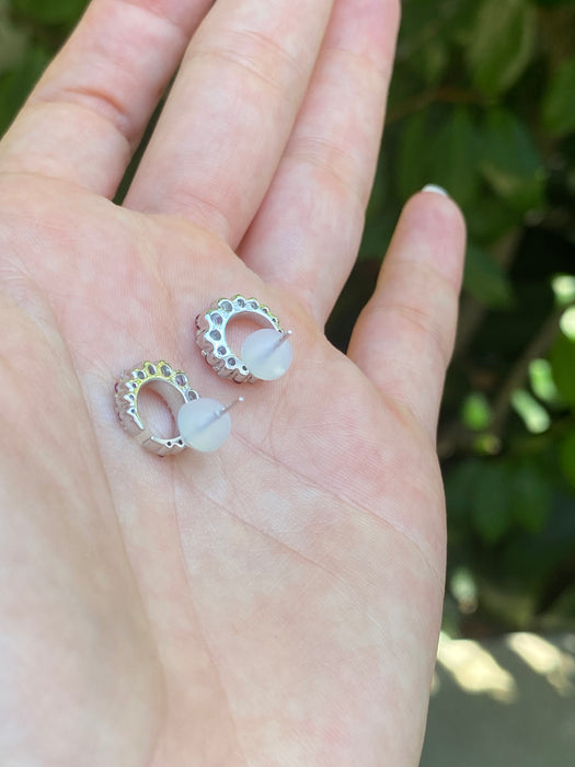 18k white gold diamond ruby crescent moon stud earrings