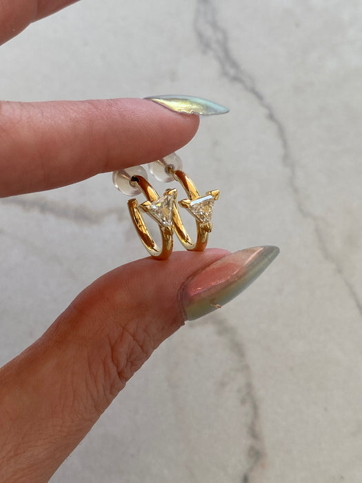 14K Gold Natural Light Yellow Trillion Diamond J-Huggie Earrings – 0.60 TCW