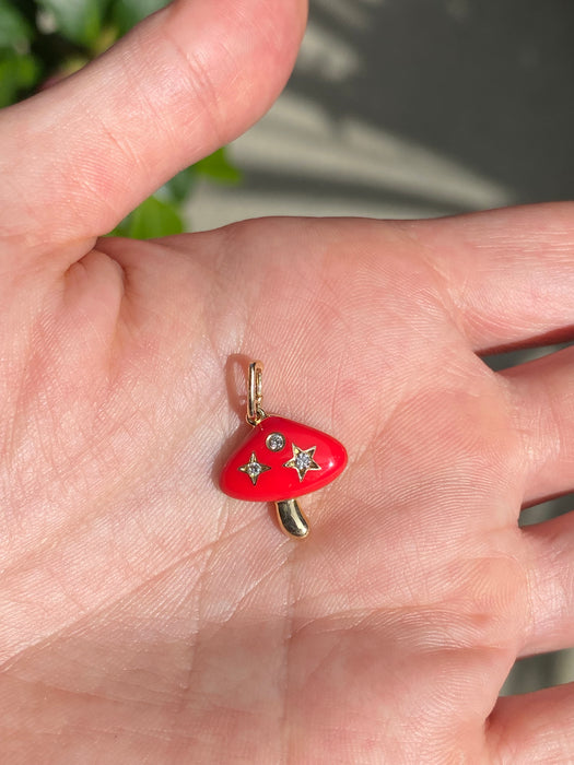 14k red enamel diamond mushroom charm