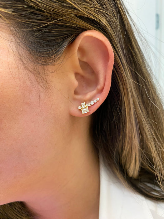 14K Gold Lab Grown Emerald Cut Diamond Cluster Stud Earrings 1.25 CTW