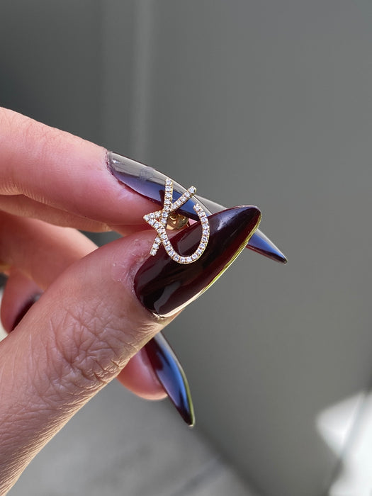 14k single earring diamond letter initial stud