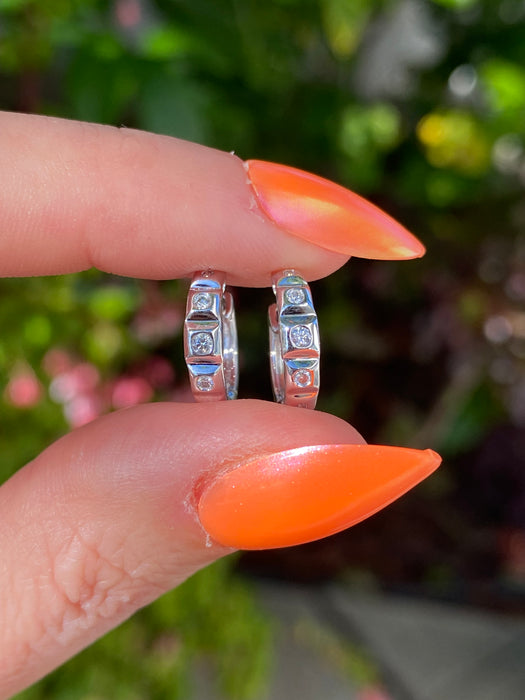 14K White Gold Diamond Square Huggie Earrings