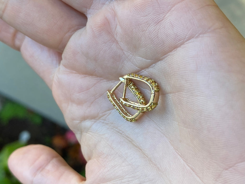 14k double sided yellow sapphire huggie earrings