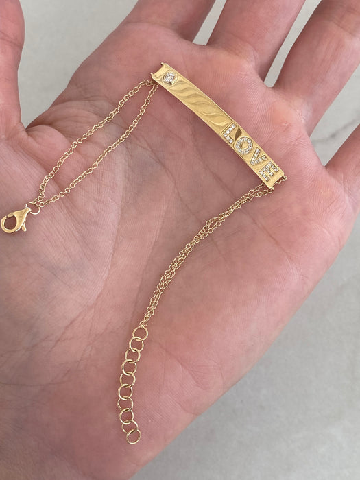 14K Gold Diamond LOVE Bar Bracelet
