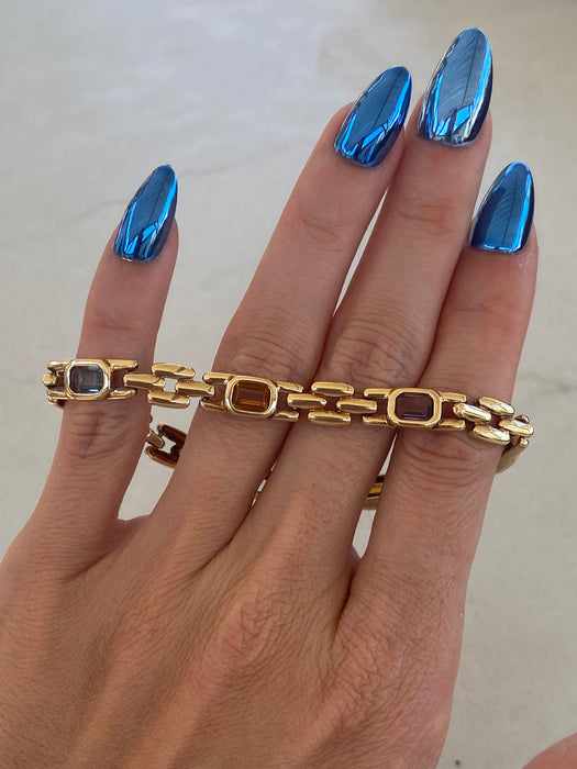 Vintage 14K Panther Link Gemstone Bracelet