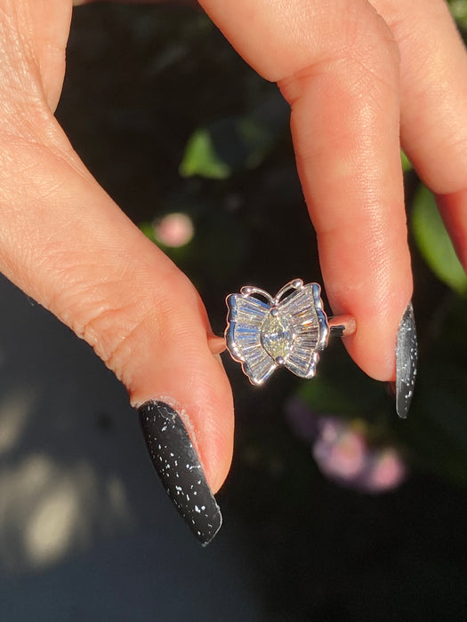 Platinum 900 yellow diamond butterfly ballerina ring size 6.25