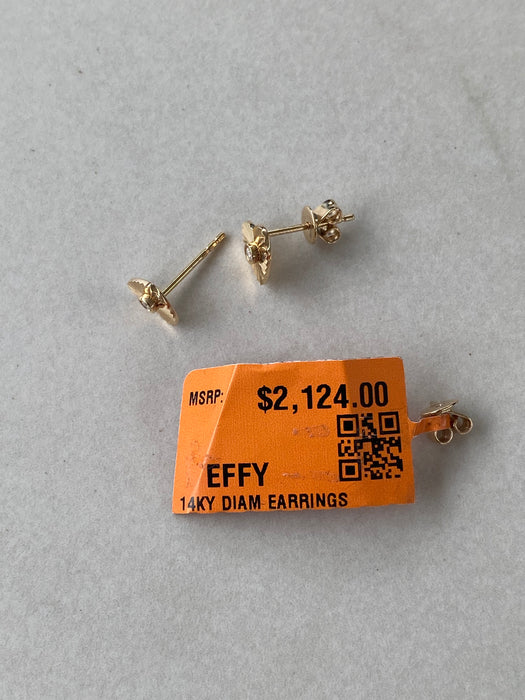 14K Gold Effy Fluted Heart Stud Earrings with Natural Diamonds