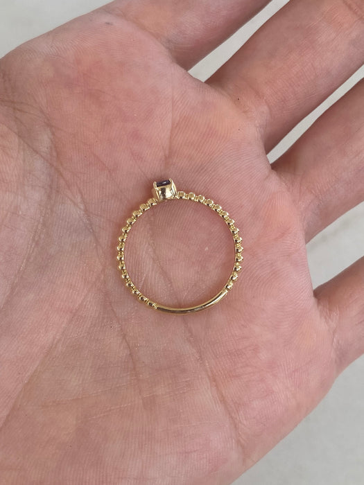 14K Gold Blue Sapphire Beaded Ring  – Size 6.5