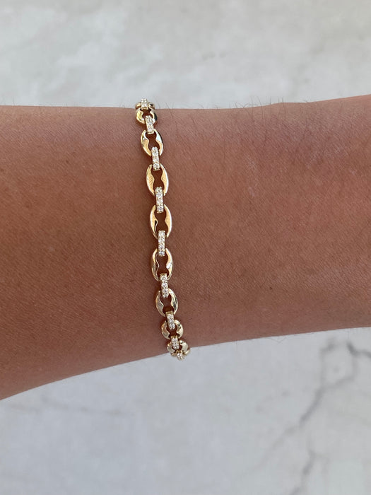 14K Natural Diamond Mariner Link Bracelet
