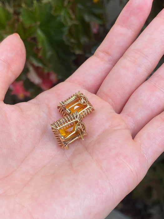 14k citrine diamond omega back earrings