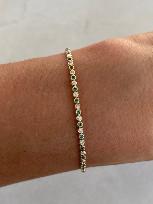 14K Lab Emerald & Diamond Tennis Bracelet