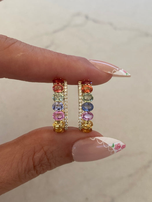 14K Gold Rainbow Sapphire & Diamond Earrings