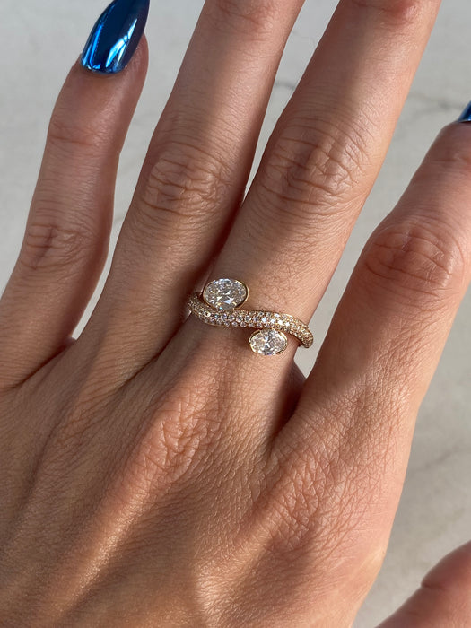 14K Curved Lab Diamond Band with Oval Accents