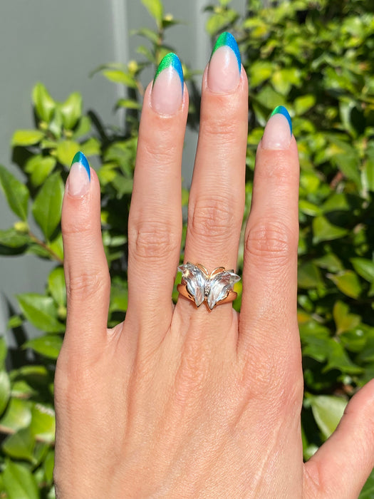 14k carved blue topaz diamond butterfly ring size 6.75