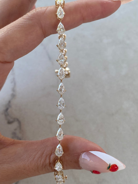 14K Gold Pear Step-Cut Lab Diamond Tennis Bracelet — 7.70 TCW