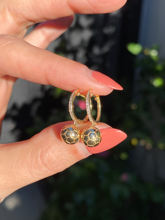 14k diamond ball huggie earrings