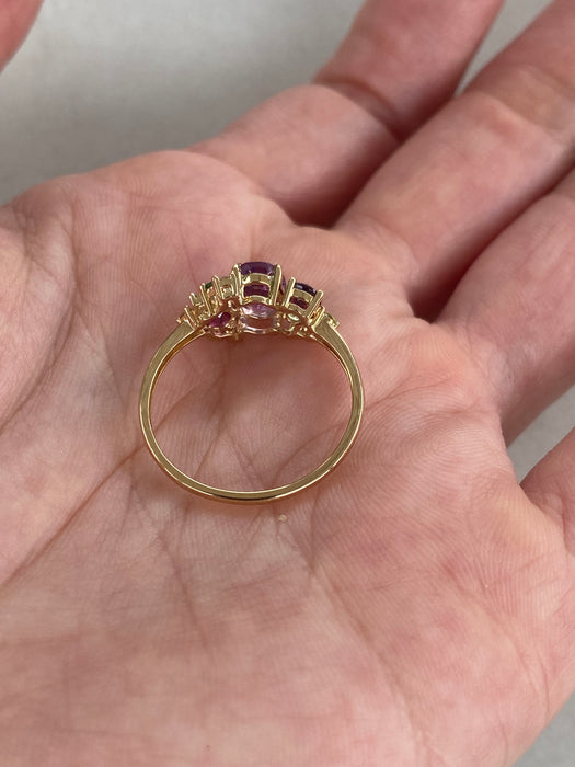 14K Gold Multi-Gemstone Cluster Ring
