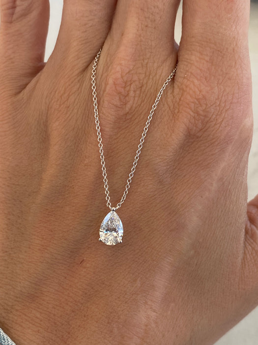 14K White Gold 1 Carat Pear Cut Lab Diamond Solitaire Necklace