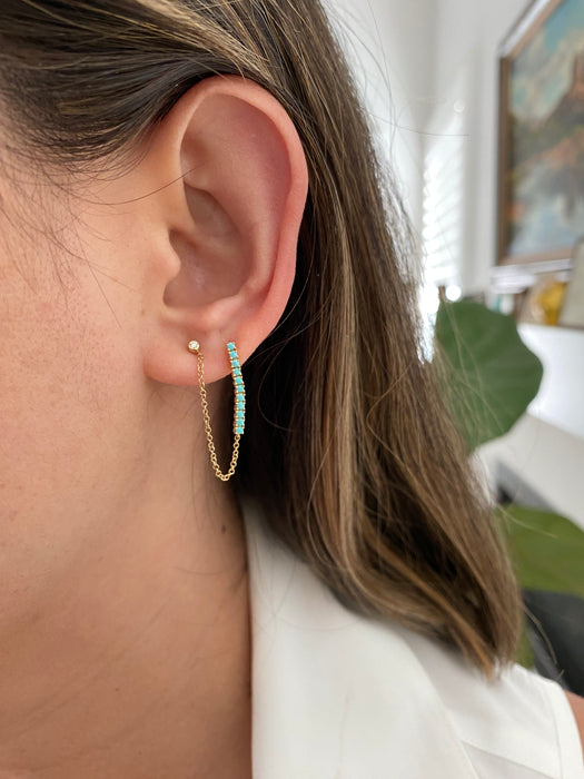 14K Gold Turquoise & Diamond Drop Earrings
