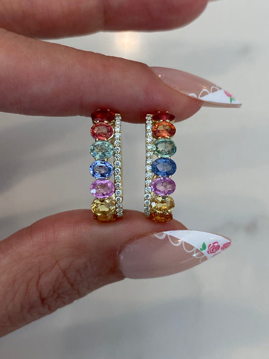 14K Gold Rainbow Sapphire & Diamond Earrings