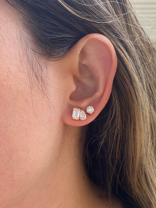14k Gold Lab Pear & Emerald Cut Diamond Stud Earrings - 2.33 TCW