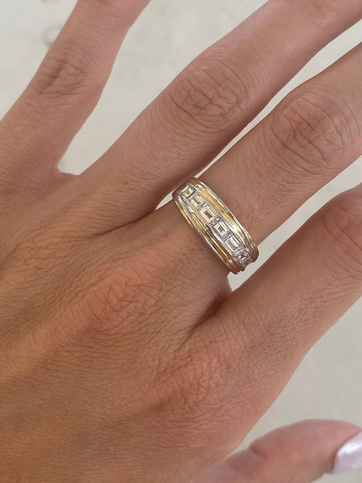 Vintage Platinum 900 Emerald-Cut Diamond Ring