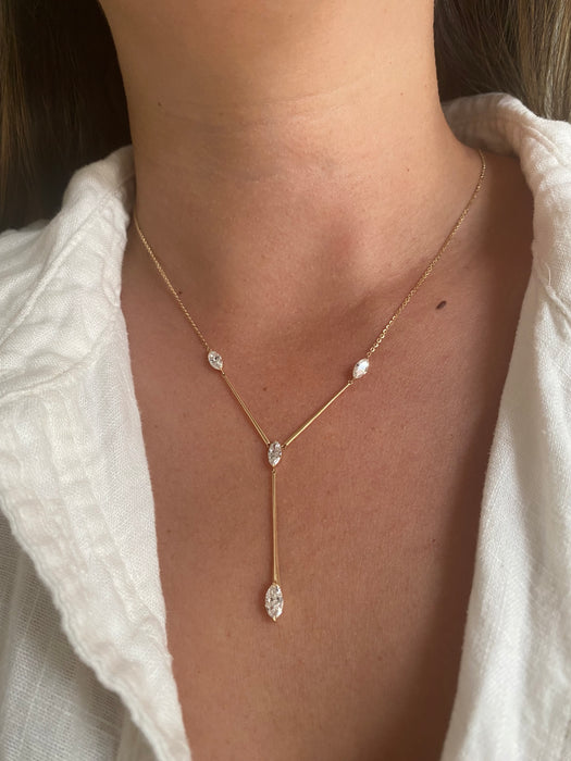 14K 1.5 TCW Marquise Lab Diamond Lariat Necklace