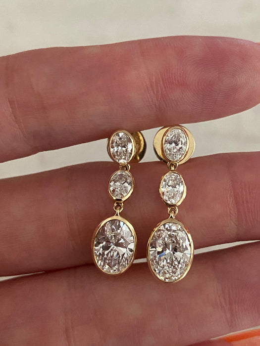14K Gold 4 TCW Oval Drop Lab Diamond Earrings