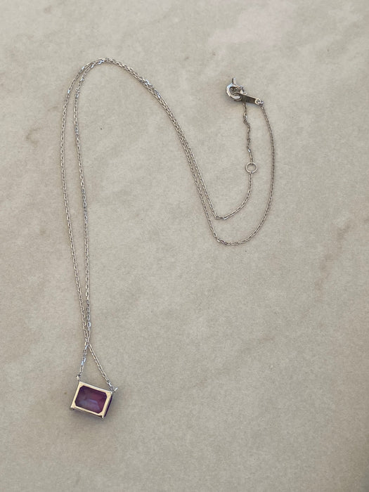 Vintage 10K White Gold Emerald Cut Amethyst Necklace
