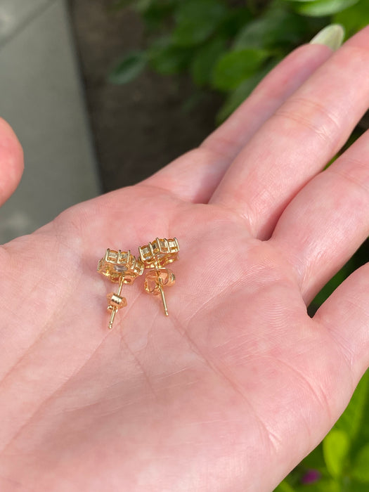 14k citrine and diamond flower stud earrings